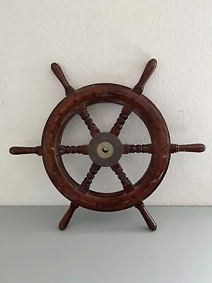 Vintage 24” Wood Brass Real Boat Steering Wheel 6-spoke Nautical Ship • $190