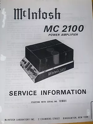 McIntosh MC-2100 10W01 Service Manual Power Amplifier Photocopy • $19.99