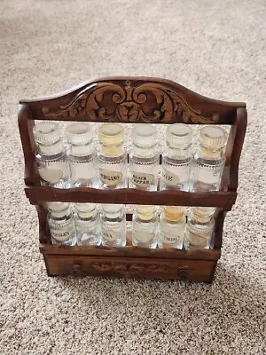 Wooden Spice Rack Cabinet 2 Shelves Wall Hanging With Glass Bottles Japan Vtg • $35