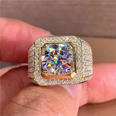 Men's 2 Carat Zircon Crystal Ring 925 Sterling Silver Rings 18K Gold Color Rings • $6.91