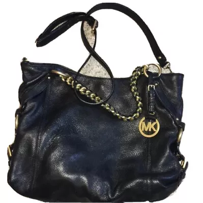 Michael￼ Kors Tristan Older Black Leather Chained Handbag Crossbody EUC • $100.52