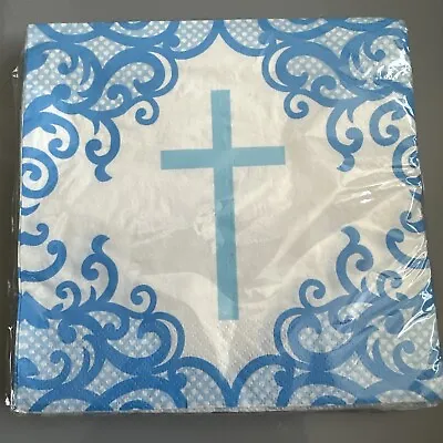 Holy Communion Confirmation Christening Blue And White Napkins Pack Of 16 • £3.66