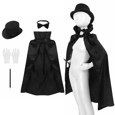 5Pcs Kids Magician Role Play Costume Outfit Cape Hat Magic Wand Gloves Necktie  • $12.08