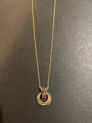 Vintage 14K Yellow Gold Ruby Pendant Necklace • $225