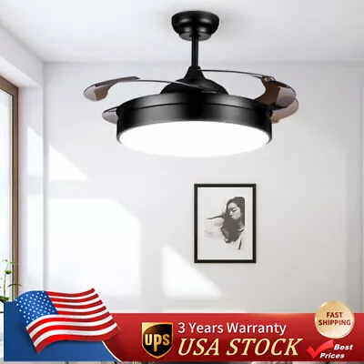 Retractable Invisible Ceiling Fan Light LED 3-Color Home Chandelier Lamp+ Remote • $69.35