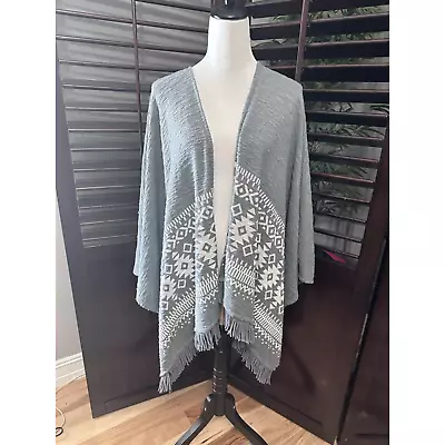 Mossimo Duster Sweater Women's L Gray Southwestern Long Sleeve Open Front Fringe • $18.99