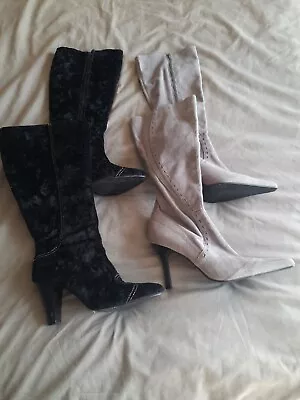 2 Pairs Boots Size 7. Timeless Black Velvet And London Rebel Grey Suede • £7.50