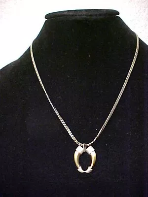 Vintage Pewter? Hunting Horns Pendant Chain Necklace • $19.99