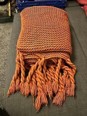 Chunky Cable Knit Sofa Blanket Chair Blanket Orange Knitted Blanket Wool • £20