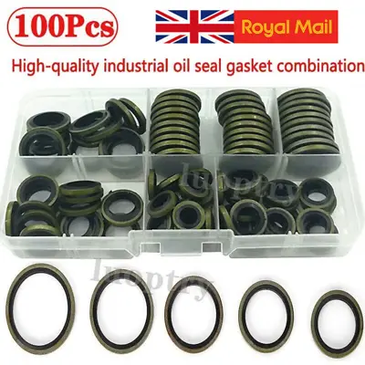 100Pcs Bonded Washer Gasket Combined Sealing Ring Metal Rubber Oil Drain Plug • £7.95