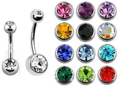 £2.20 • Buy Double Gem Belly Bar - Ball Size: Small Or Standard - Bar 6mm 8mm 10mm 12mm 14mm