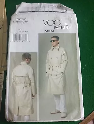 Vogue Pattern V8720 Mens Coat And Belt Uncut • £15