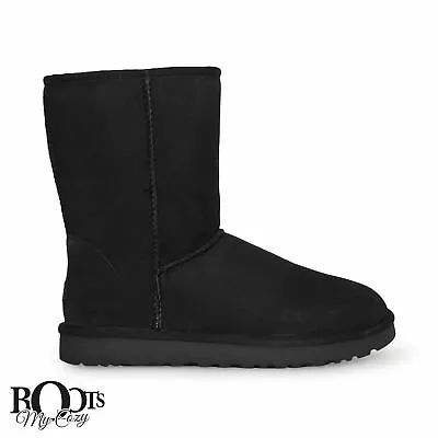 Ugg Classic Short Ii Black Suede Sheepskin Waterproof Women's Boots Size Us 10 • $129.99