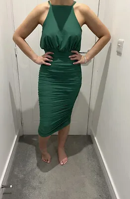 £15 • Buy New With. Tags Lipsy Green Slinky Halterneck Ruched Bodycon Midi Dress Size 12