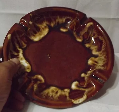 $19.99 • Buy Vintage California USA Pottery Ashtray.1960s Brown Drip Glaze 20068