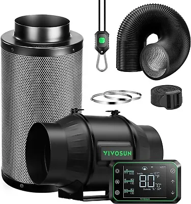 VIVOSUN AeroZesh T4 4'' 210 CFM Inline Duct Fan W/E42ACarbon Filter &8' Ducting • $125.79