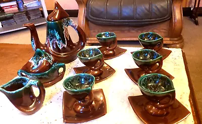 Vintage French Vallauris Coffee Set With The Best Glaze I've Ever Seen! • £140