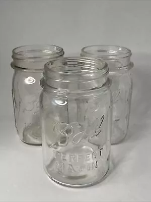 Lot Of 3 Ball Mason Pint Jars Clear Glass Used No Lids • $9.74