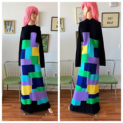 Vintage 60s Puccini Italian Knit Color Block Op Art Geometric Maxi Dress M L • $99