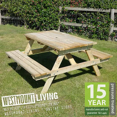£202.99 • Buy 6ft Wooden Garden Picnic Bench Pub Table Eight Seater Pressure Treated 6 Ft