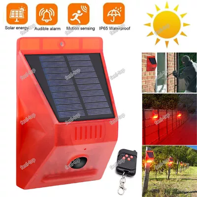 LED Solar Alarm Strobe Light Motion Sensor Detector Outdoor Warning Lamp Remote • $17.92