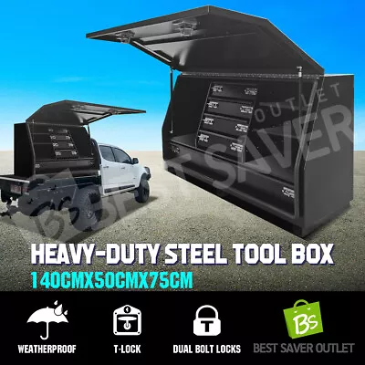 Steel Tool Box Drawers Storage Ute Truck Trailer Lock Toolbox Side Open Black • $979.79