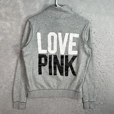 A1 Victoria Secret Pink 1/4 Zip Sweater Womens Small Gray Pullover Sweatshirt • $7.99