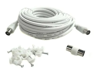 15M Metre White RG59 / RG6 RF TV Aerial Lead Cable Male To Male Coax Coaxial • £7.99