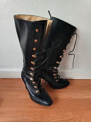 MICHAEL KORS Lace Up Leather  Boots Size 9 Black Gold • $29.99