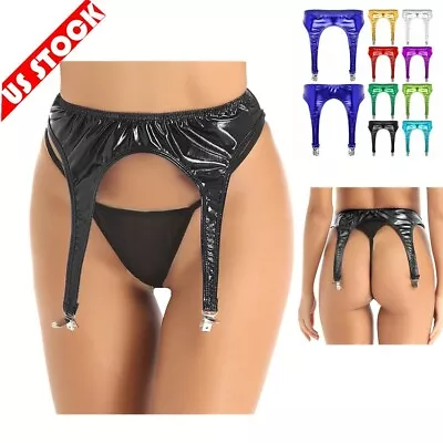 US Womens Shiny Metallic Garter Belt Stockings Suspender Belts Duck-Mouth Clips • $6.39