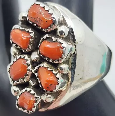 Native American Sterling Silver & Multi Stone Coral Ring Size 12 Mens • $142.45