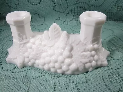 Vintage Imperial White Milk Glass Double Candlestick Holder Grapes And Vines • $9.95