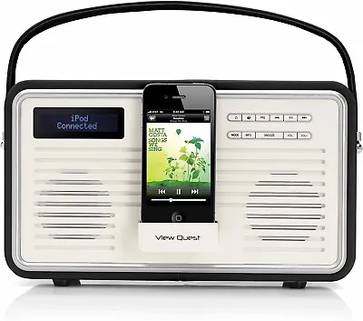 NEW View Quest Retro DAB+ Radio With IPod Docking (Lightning Connector) - Black • £99