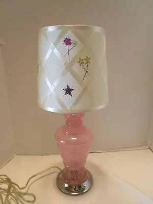 Table Lamp With Shade Splatter Pink Glass 18.5” T Works Retro Murano Style • $99