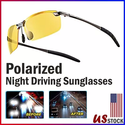 HD Polarized Night Vision Driving Sunglasses Glasses Anti Glare TAC Yellow Lens • $11.99