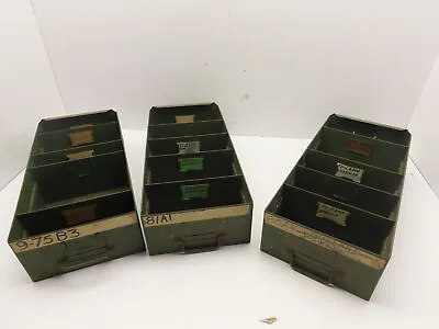 VINTAGE GREEN STEEL METAL ORGANIZER STORAGE DRAWER BIN 17X8 X4.5  Lot Of 3 • $39.99