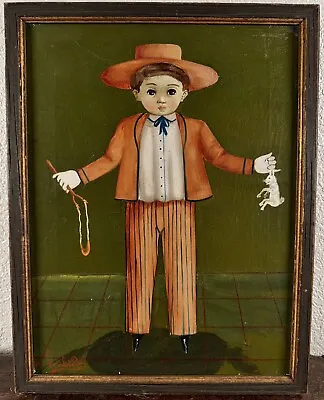 Vintage Oil Painting Boy Portrait Agapito Labios Mexican Folk Art Mid Century • $1100