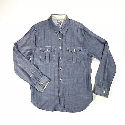 True Grit Button Up Chambray  Shirt Men's Size Large Light Blue Vintage Wash • $18.95