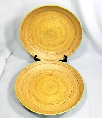 Set Of 2 Spun Bamboo  Lime Green /Brown Salad Serving Bowl Round 11  • $16