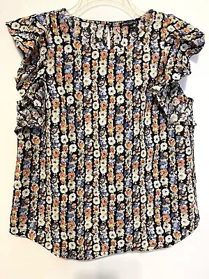 J Crew Top Womens Size 8 Floral Ruffle Button Key Hole Back Blouse • $12.99