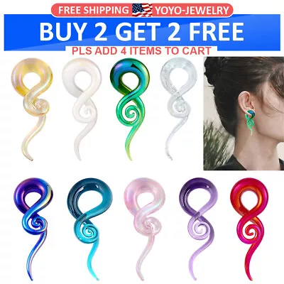 2pcs Pyrex Glass Ear Plugs Tunnels Spiral Twist Taper Earring Ear Gauge Expander • $10.40