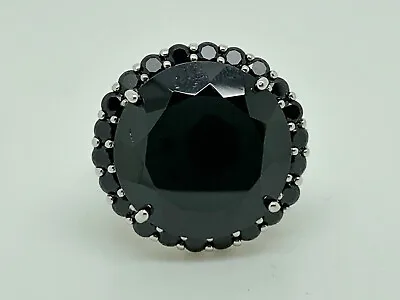 TH Modern Sterling Silver Black Spinel Large Cluster Cocktail Ring Size T • £39.99