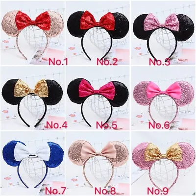 Minnie Mouse Ears Headband  Sparkle Shimmer  Sequin Bow Black Red Pink Halloween • $6.99