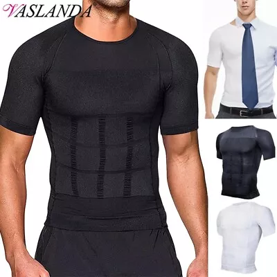 Men Compression Vest Shirt Moobs Slimming Tummy Control Body Shaper Tank Tops • £6.79