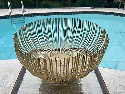 Vintage 1980’s French Metal Sculpture Bowl Brass Wire Large Version 18” • $250