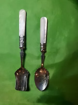 EPNS Etched Spoon And Sugar Spoon With Mother-of-pearl Handles • $50