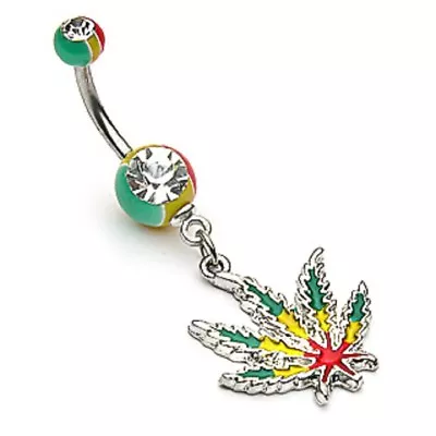 Jamaican Pot Leaf (Rasta) With Jamaican Gem Ball Dangle Belly Ring 14G(B/1/4/CZ) • $3.99