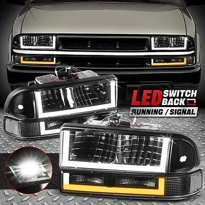 [Switchback U-LED DRL Signal] For 98-04 Chevy Blazer S10 Headlights Black/Clear • $124.88