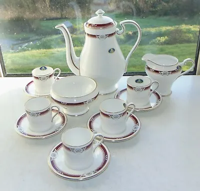 £45 • Buy Aynsley Fine China South Pacific Maroon 13 PC Coffee Pot Cups Saucer Milk Sugar 