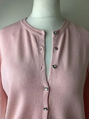 M&S Womans Pale Pink Fine Knit Fitted Summer Cardigan Size 12 • £8.50